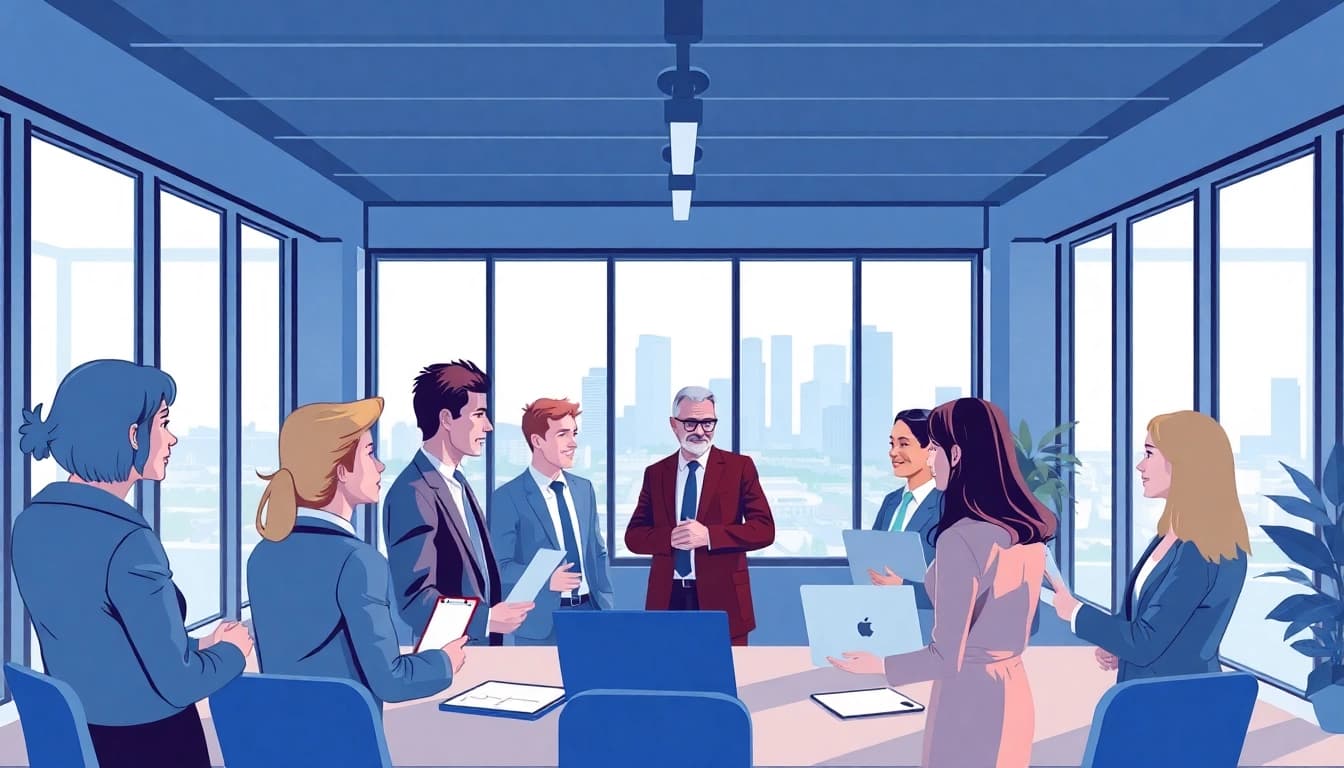 Headhunter Frankfurt is engaging with diverse candidates in a modern office.