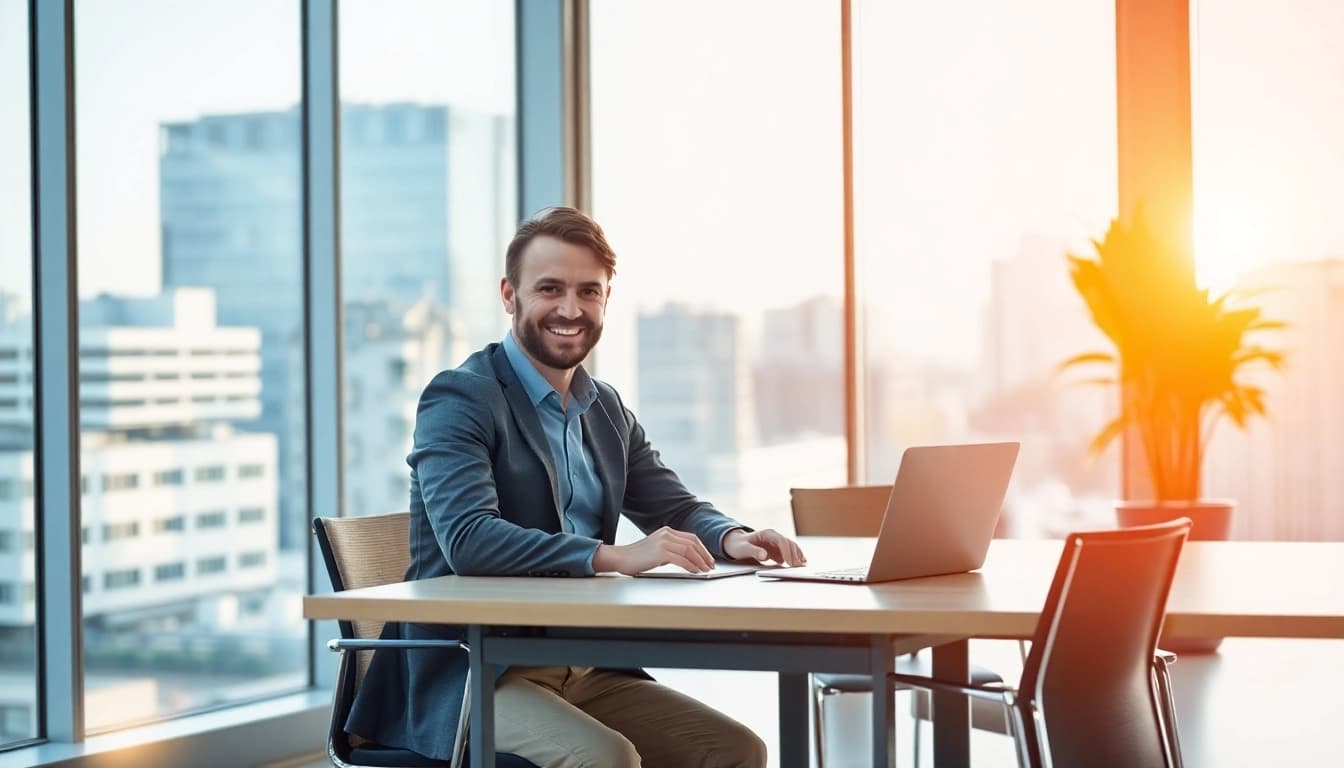 Headhunter IT im modernen Büro diskutiert mit Kandidaten über Technologien.