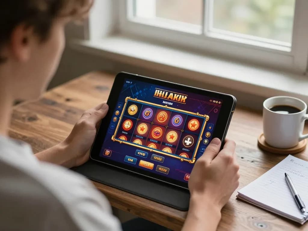 Engaging in online slots gaming at https://mb668.co/ with vibrant interface in relaxed home setting