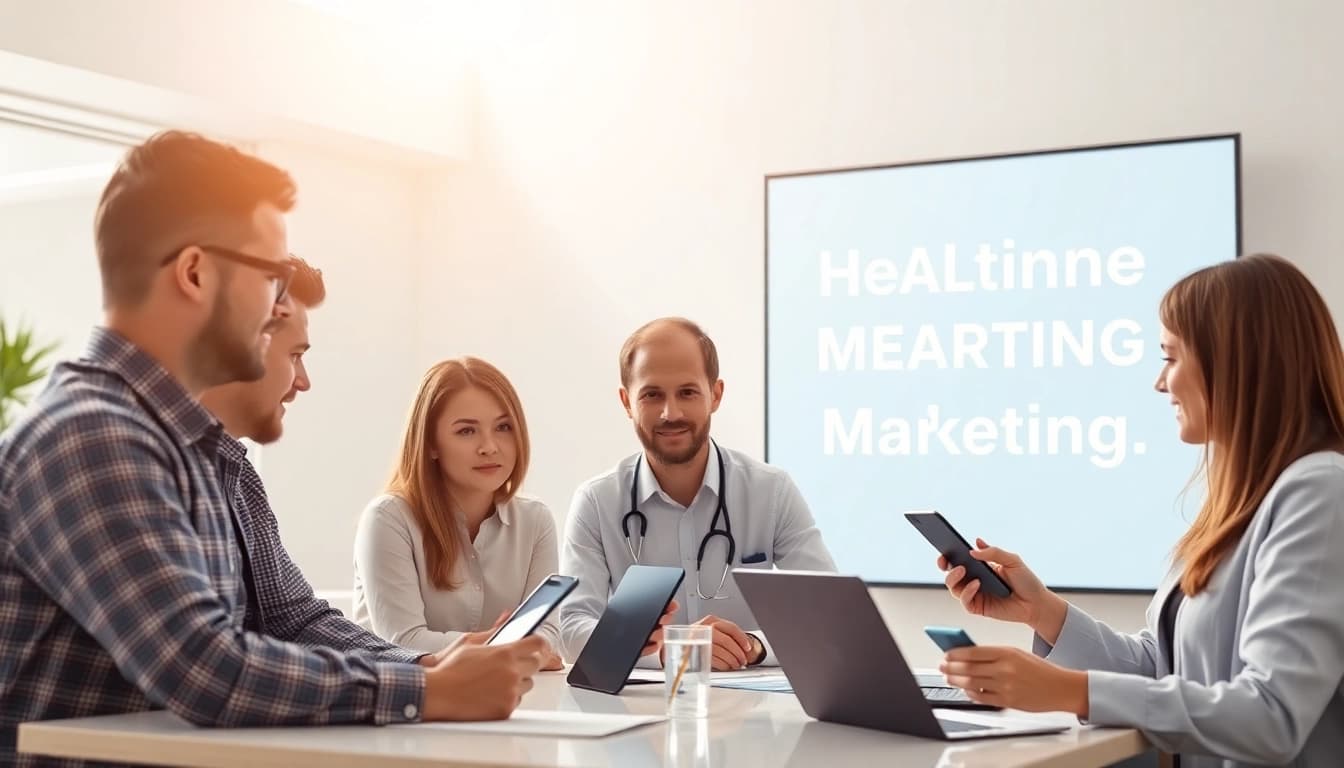 Engage in effective pflegedienstmarketing strategies with a professional team collaborating in a bright workspace.