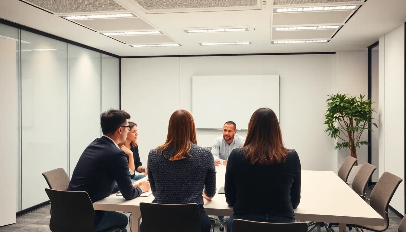 Fachleute der Unternehmensberatung Berlin in einer modernen Büroumgebung arbeiten zusammen.