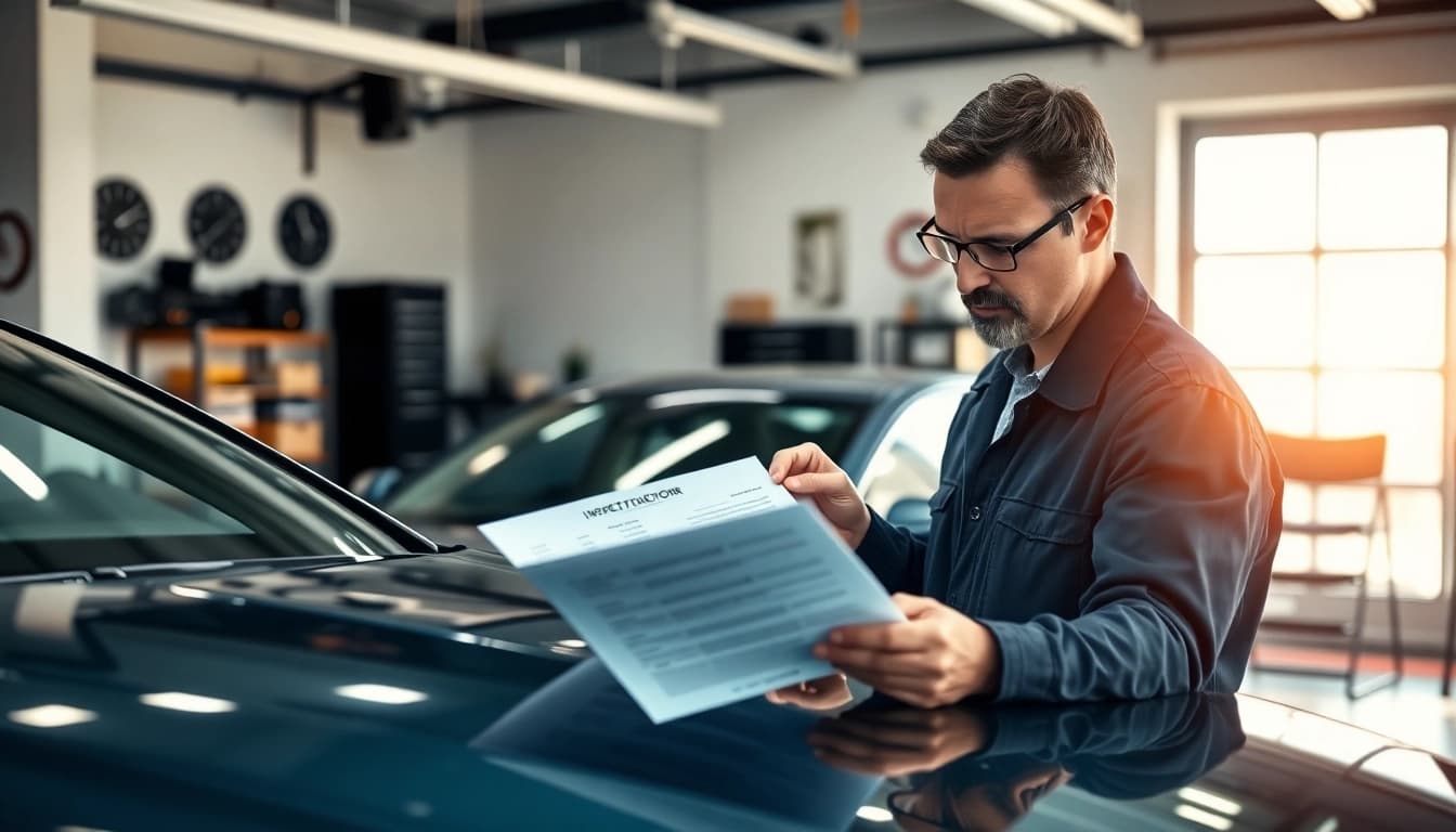 Kfz Sachverständiger Augsurg bewertet ein Fahrzeug in einem modernen Büro.