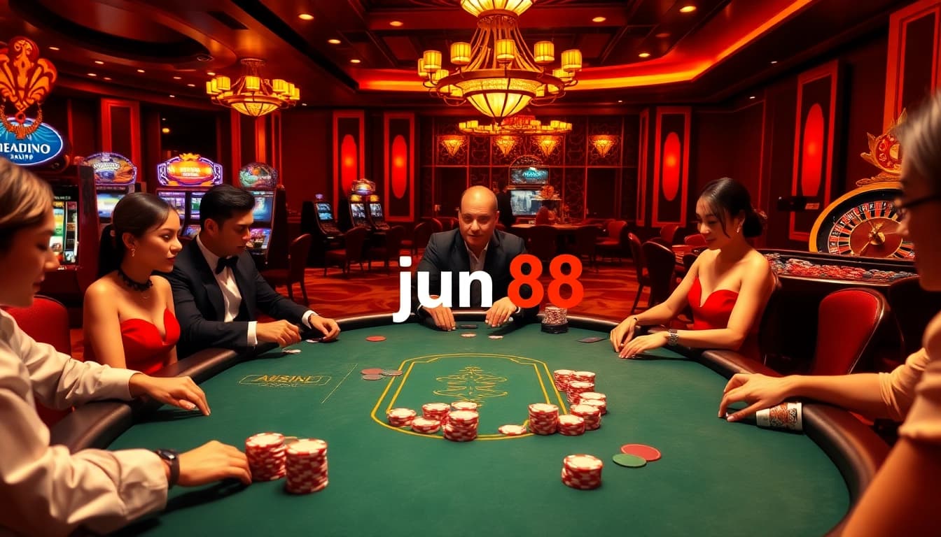 Engaging poker table scene at Nhà cái jun88, with players immersed in strategy.