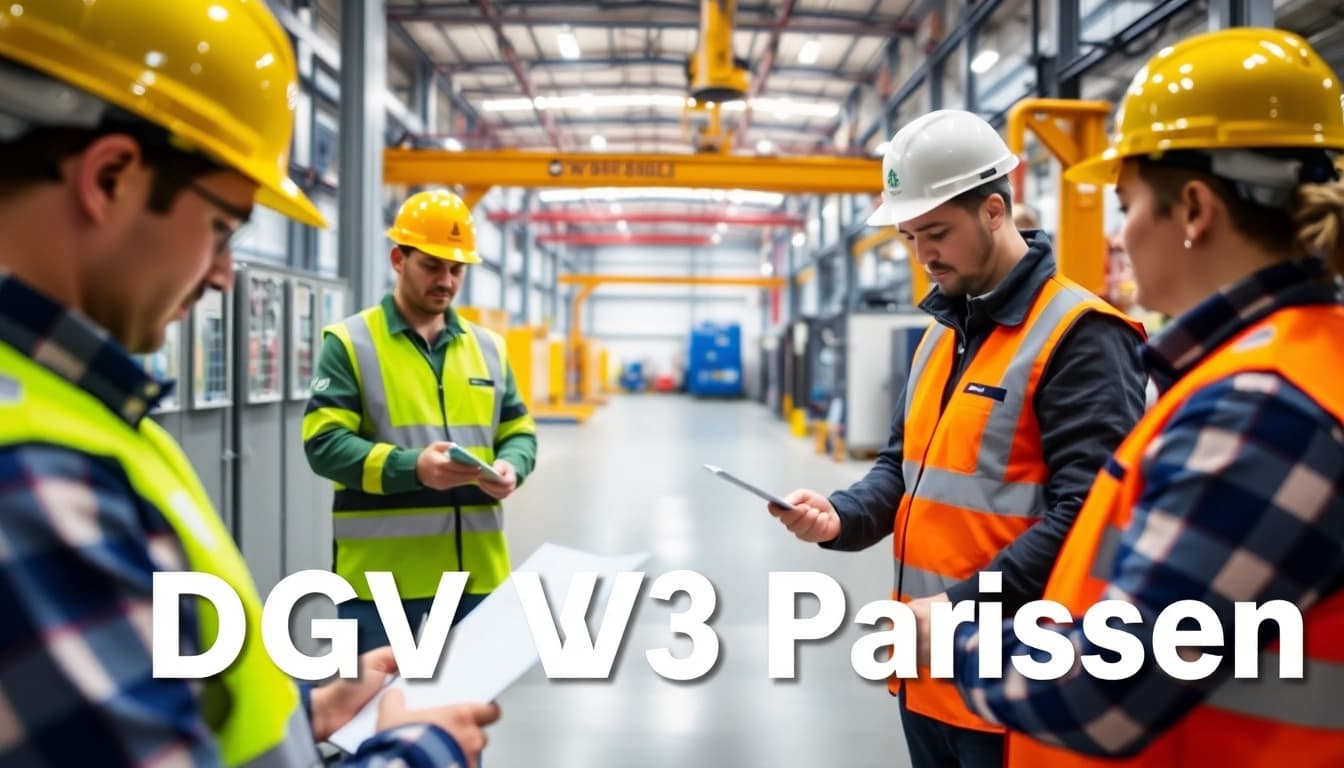 Conducting a DGUV V3 Prüfung with safety equipment and proper electrical inspections in a workplace.