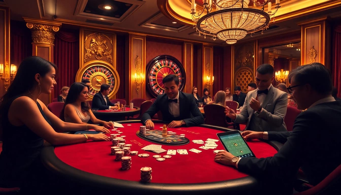 Engaged players at a luxurious poker table, showcasing the excitement of winning at 33win.