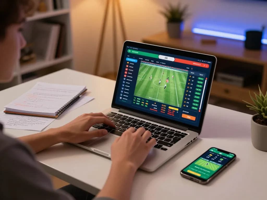 Engaging in online betting with tỷ lệ nhà cái displayed prominently on the screen for informed decisions.