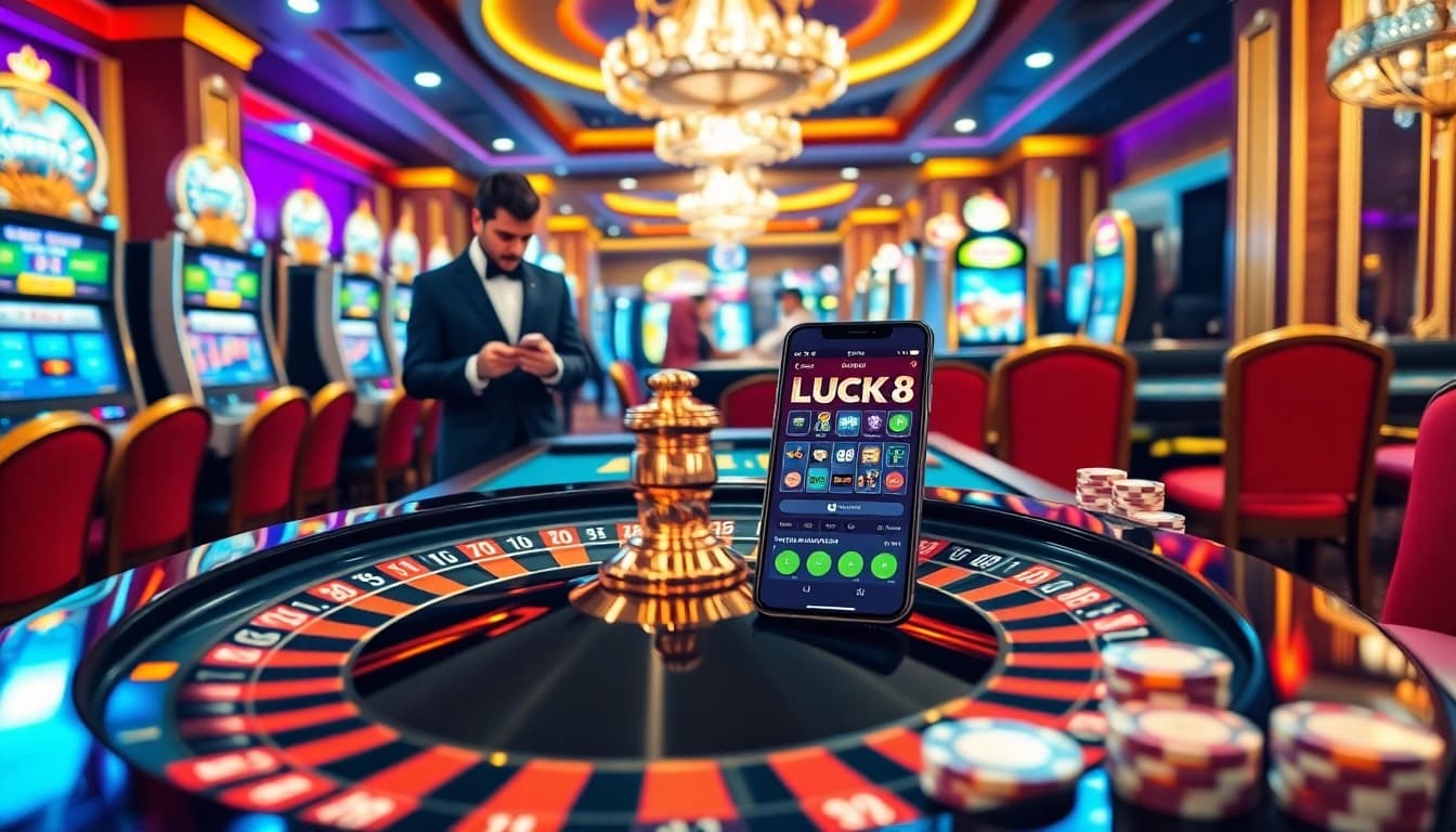 Experience the thrill of luck8 with vibrant casino gameplay, featuring roulette and poker excitement.