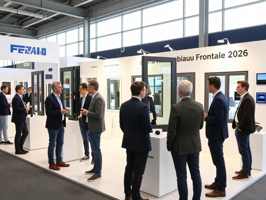 Fesselnde Messeszene auf der Fensterbau Frontale 2026, die innovative Fensterdesigns und Technologien präsentiert.