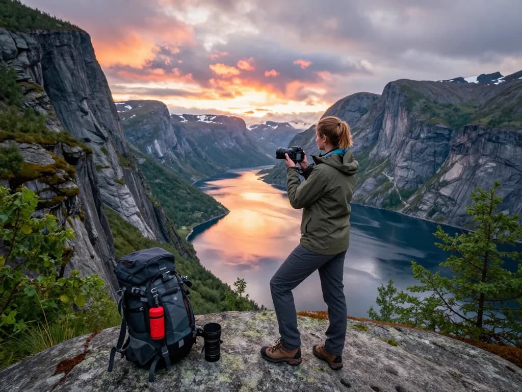Reisetipps Skandinavien: Reisender, der atemberaubende Fjorde in Norwegen festhält