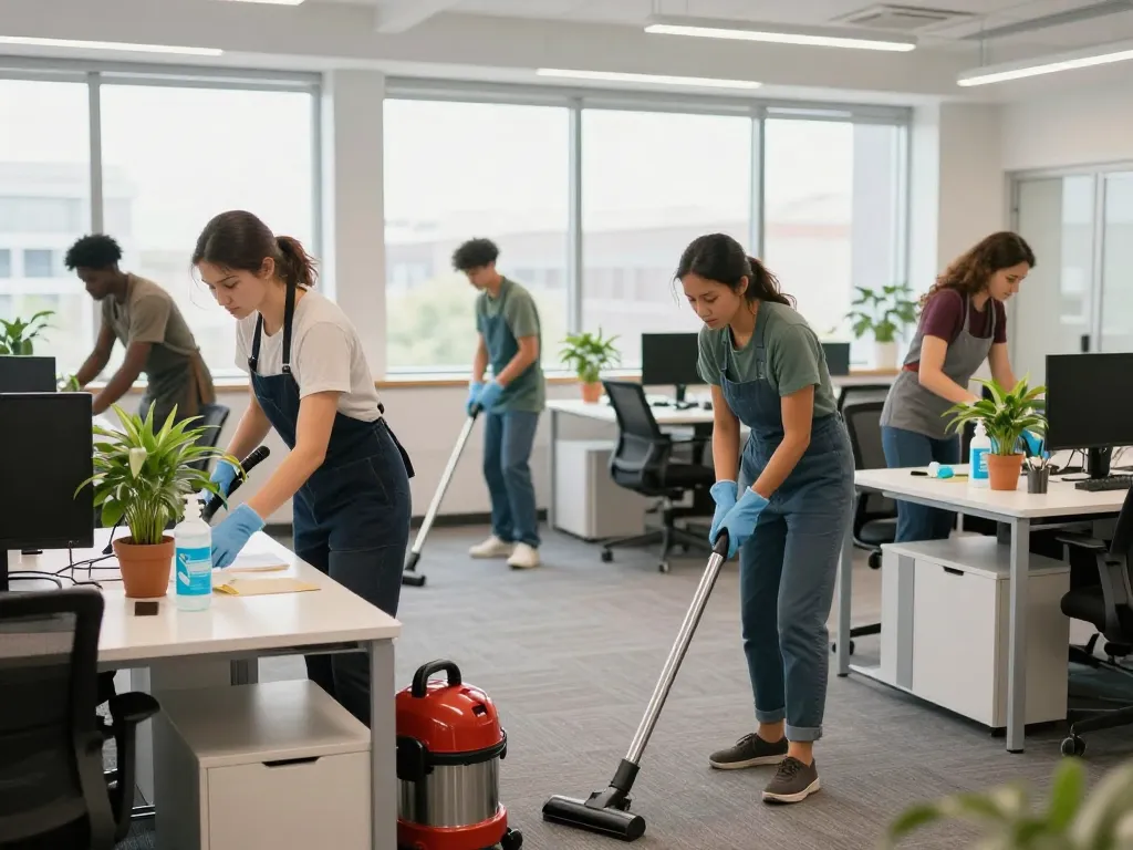 Büroreinigung in Münster hebt die Büroreinigung im Raum Münster hervor, mit vielfältigem Personal, das umweltfreundliche Materialien verwendet und eine saubere Arbeitsatmosphäre schafft.