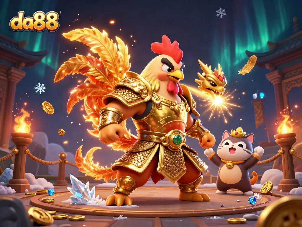 Experience the excitement of da88 with vibrant 3D casino-themed characters engaging in epic battles.