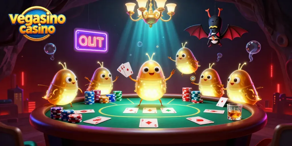 Experience the vegasino casino ambiance with a vibrant, glowing team of glowworms at play.