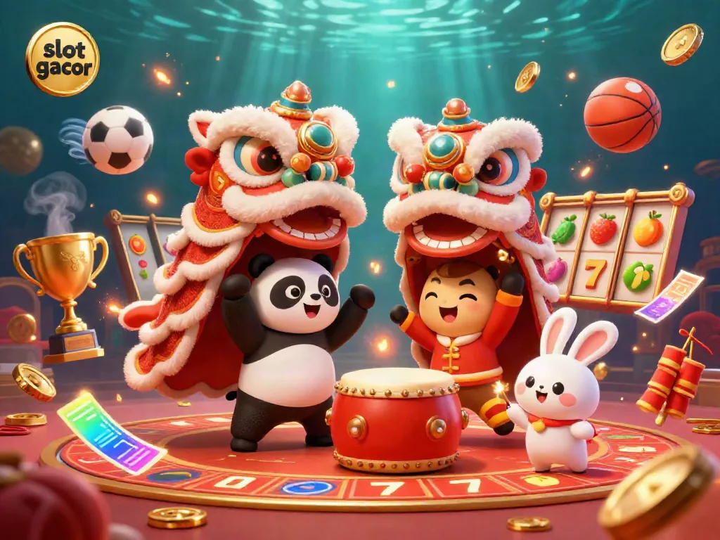 Experience the excitement of slot gacor with a vibrant 3D carnival scene featuring characters and dynamic elements.