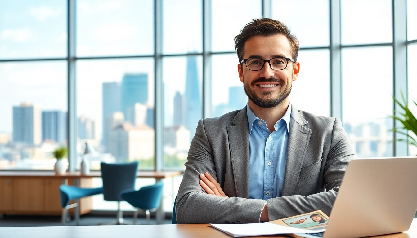 Immobilienmakler Frankfurt Dornbusch im modernen Büro, professionell und einladend.