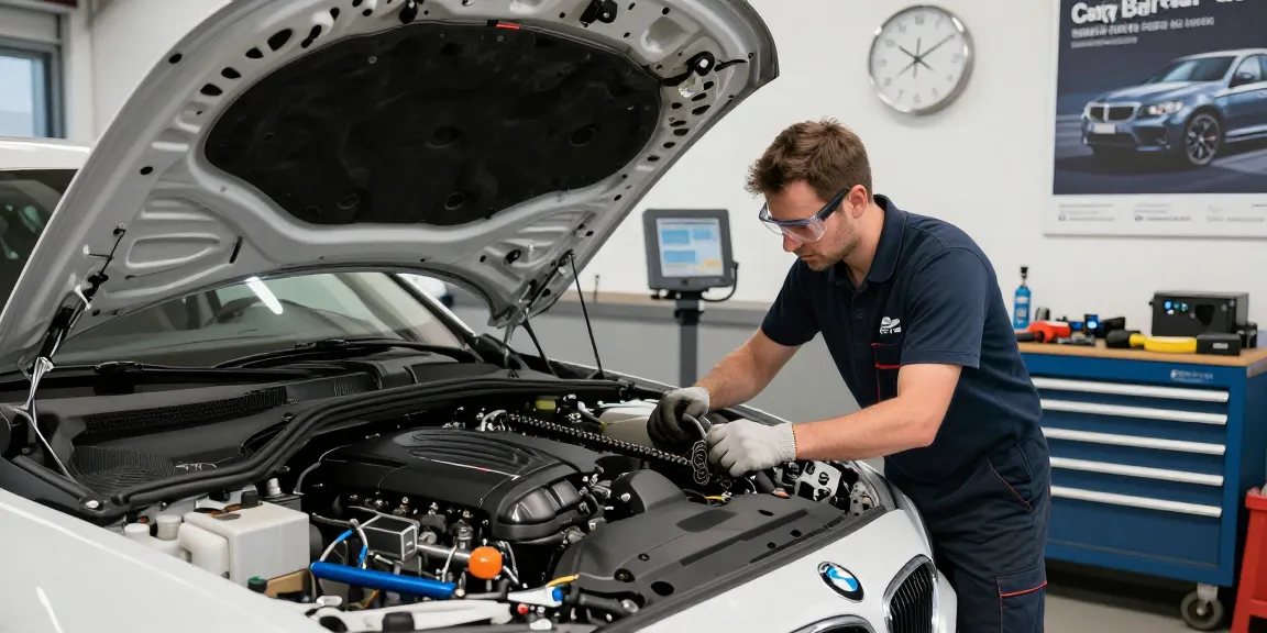 BMW Steuerkette Wechseln Hannover - Mechaniker prüft die Steuerkette in einer Kfz-Werkstatt.