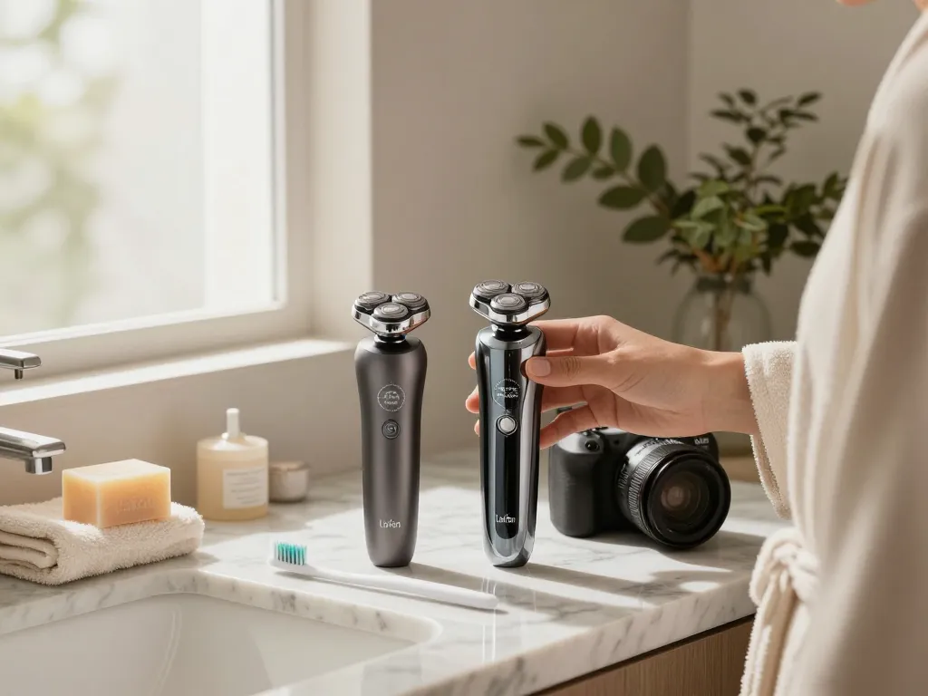 Laifen Europas elektrischer Rasierer und Zahnbürste in einem luxuriösen Badezimmer-Setting.