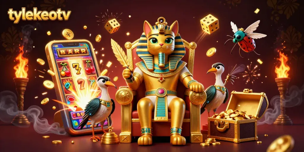 Experience tylekeotv with thrilling 3D lighting as the pharaoh cat reigns over an exciting casino scene.