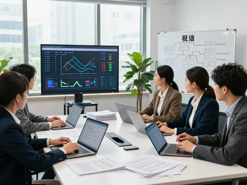 Document fraud detection team analyzing data and collaborating in a modern office setting.