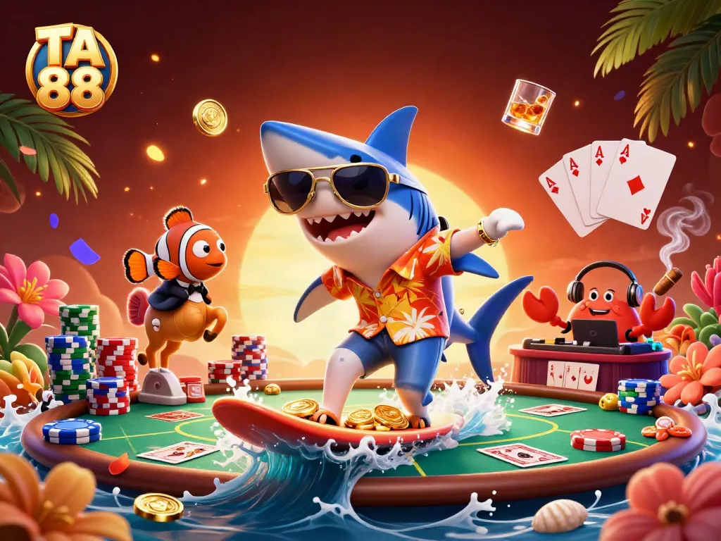 Experience the thrill of TA 88 with vibrant characters enjoying poker in a lively casino atmosphere.