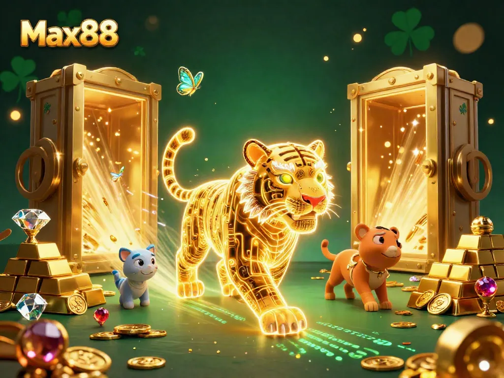 Experience the thrill of Max88's dazzling online gaming adventures, featuring vibrant 3D characters and casino elements.