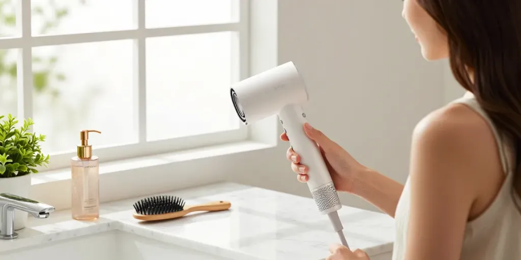 Laifen Air Pro Haartrockner im modernen Bad, perfekt für Schönheitspflege.