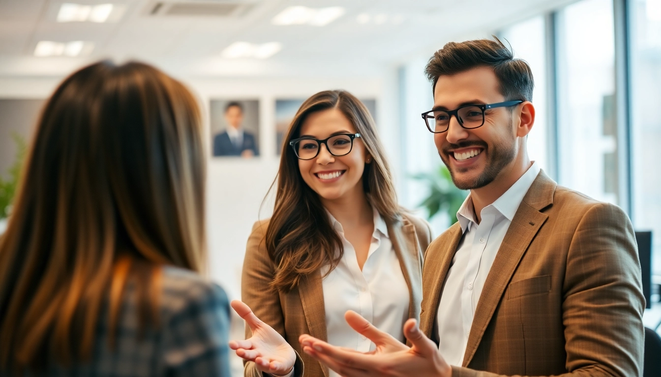 Headhunter engaging with clients in a professional setting to find top talent.