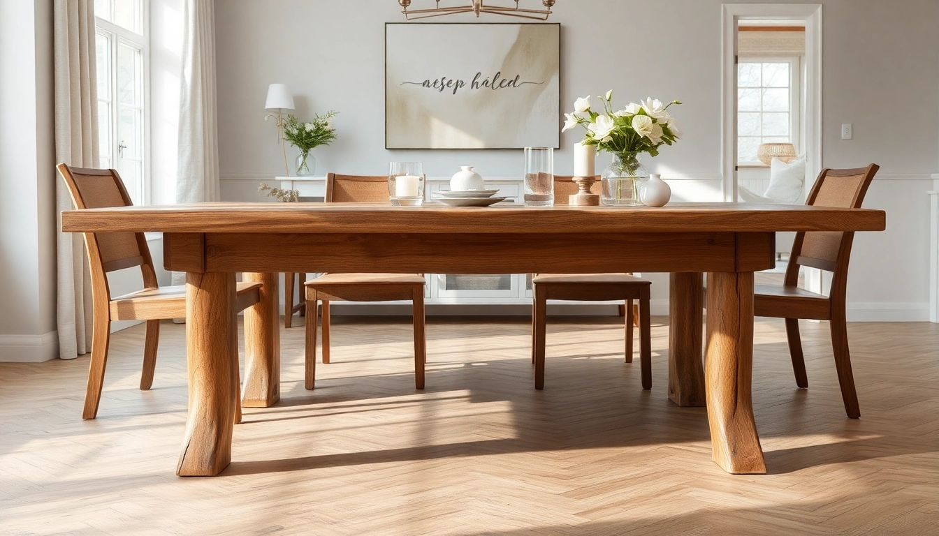 Präsentieren Sie einen eleganten Esstisch Eiche mit Baumkante in einem modernen Esszimmer-Ambiente, perfekt für jede Gelegenheit.