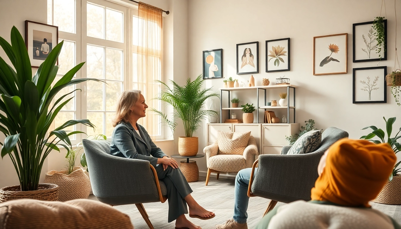 Engage with emotional wellbeing through professional therapy sessions in a tranquil setting.