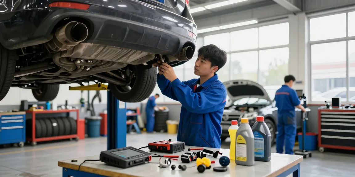 DPF Reinigung Hannover: Mechaniker inspiziert DPF-Komponenten in einer geschäftigen Werkstatt.