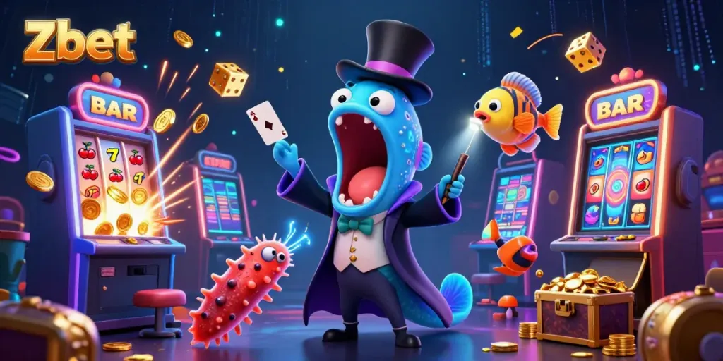 Experience Zbet's thrilling magic show with animated sea characters in an exciting casino atmosphere.