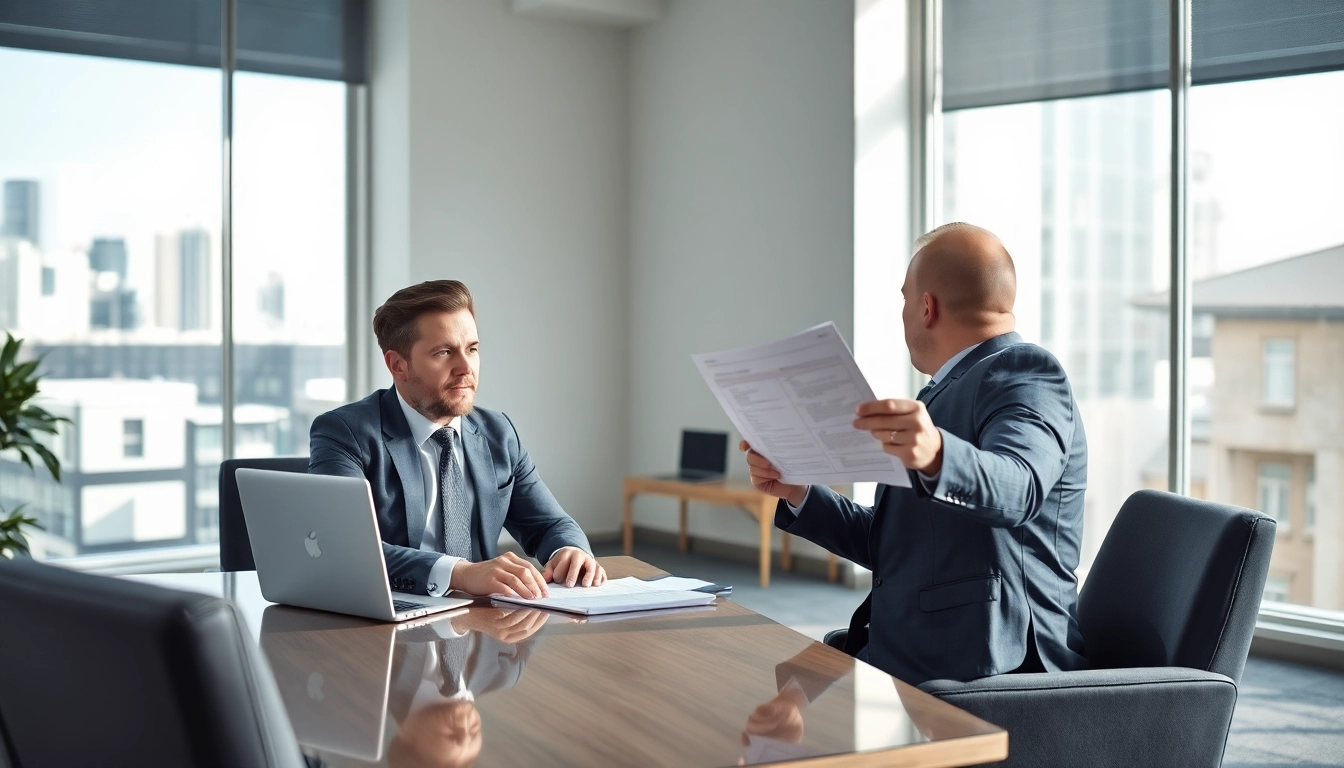 Professioneller Headhunter für Vertrieb führt Bewerbungsgespräch in modernem Büro mit potenziellem Kandidaten.