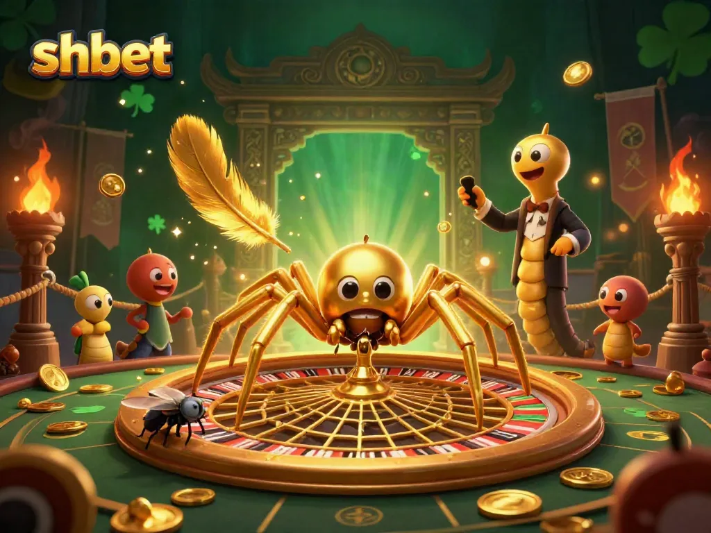 Engage in thrilling bets with shbet in this vibrant 3D casino scene featuring a spider and centipede.