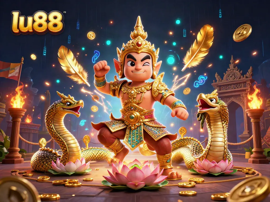 Experience thrilling gameplay at lu88 with vibrant casino guardians, Naga serpents, and golden riches.
