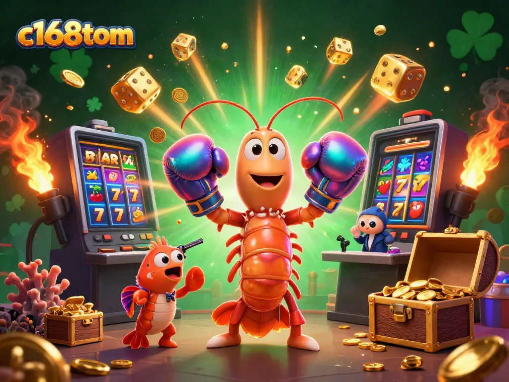 Engage with c168tom's thrilling jackpot excitement in vibrant casino-themed illustration.