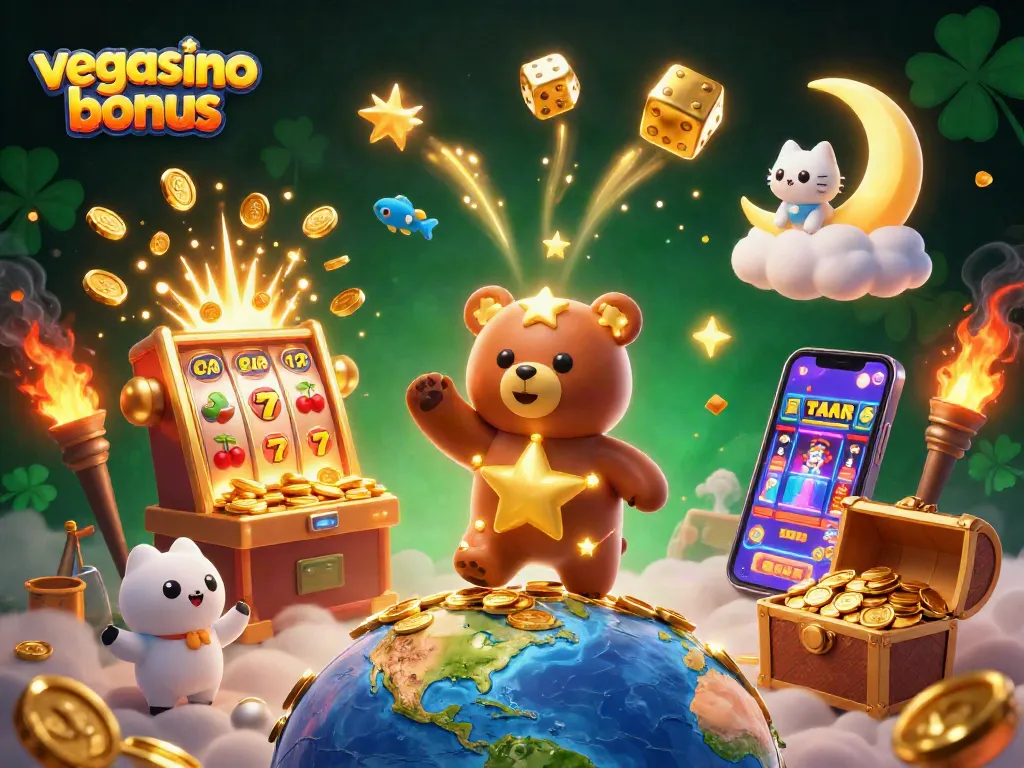 Catch the excitement of the vegasino bonus with a dazzling 3D casino-themed illustration!