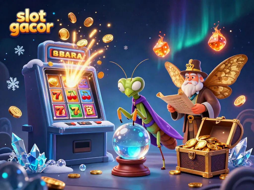 Experience slot gacor wins with mystical fortune teller and jackpot celebrations in this dynamic casino scene.
