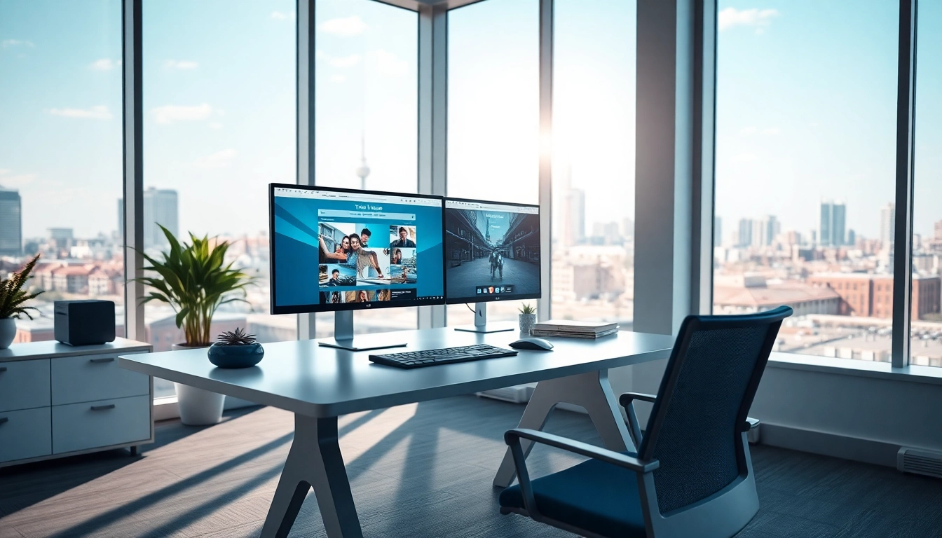 Explore innovative edmonton web design in a modern office setting with dual monitors.