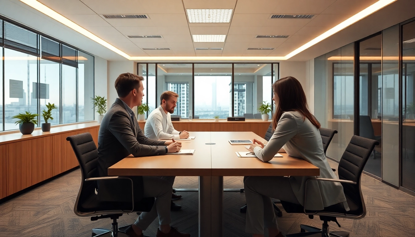 Berater besprechen Strategien für die Top Unternehmensberatung in modernem Büroambiente.