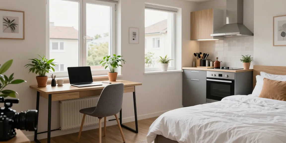 Möbliertes Monteurzimmer in Hannover mit modernem Arbeitsbereich und gemütlichem Ambiente.