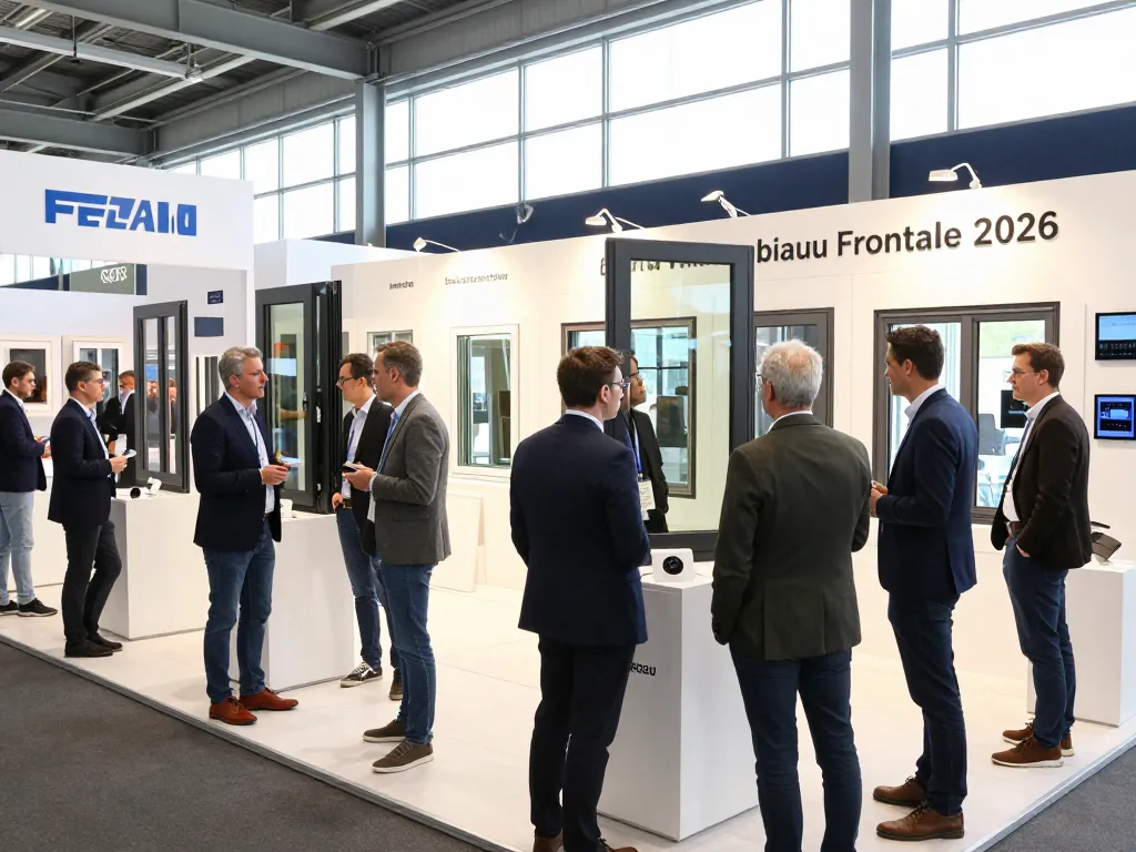 Fesselnde Messeszene auf der Fensterbau Frontale 2026, die innovative Fensterdesigns und Technologien präsentiert.