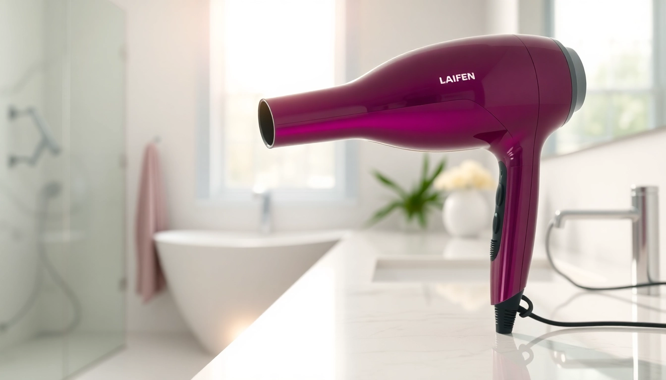 Der laifen haartrockner auf einem eleganten Badezimmer countertop zeigt modernes Design und perfekte Leistung.