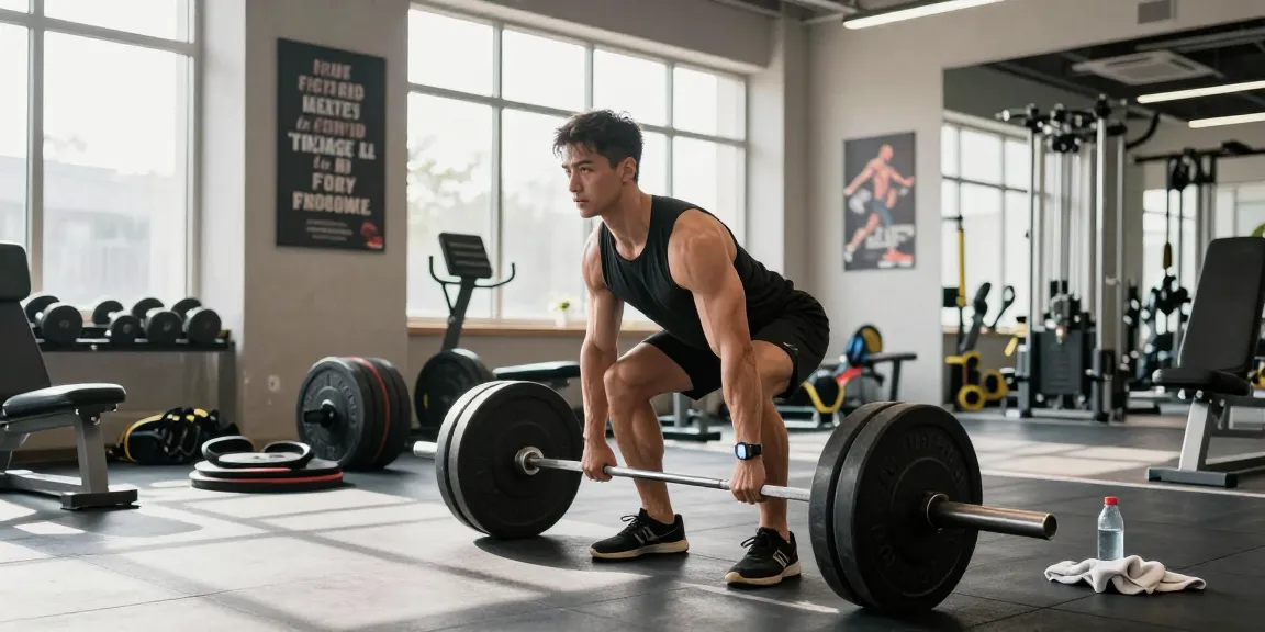 Anabolika Shop Deutschland zeigt einen athletischen männlichen Bodybuilder, der Kreuzheben in einem gut ausgestatteten Fitnessstudio ausführt und damit das Krafttraining betont.