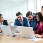 Consultants in a meeting analyzing business strategies during Unternehmensberatung.