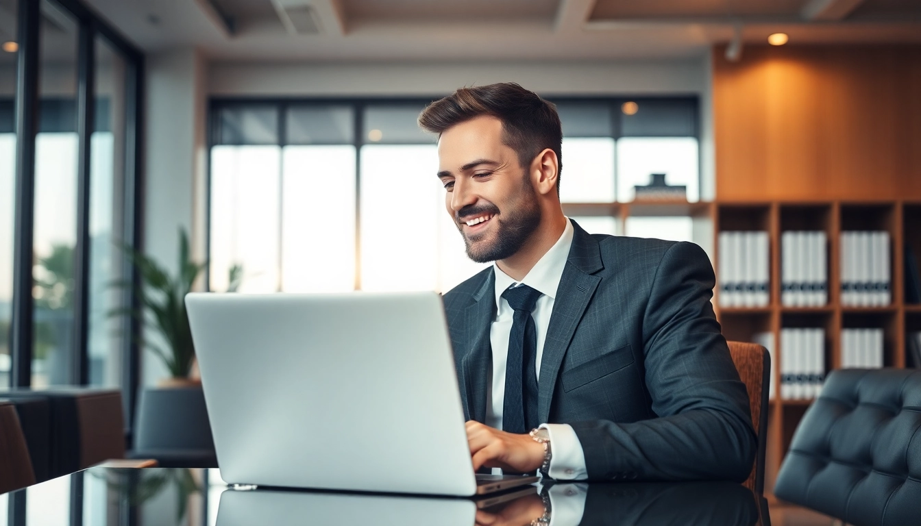 Professioneller Personalvermittler arbeitet mit Lebensläufen zur Personalvermittlung am Laptop in modernem Büro.