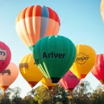 Luftballons bedrucken mit bunten Designs in einem sonnigen Park, perfekt für Feiern.