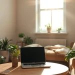 Online Ratgeber: Entdecken Sie praktische Tipps im hellen Wohnambiente mit Laptop und Pflanzen.