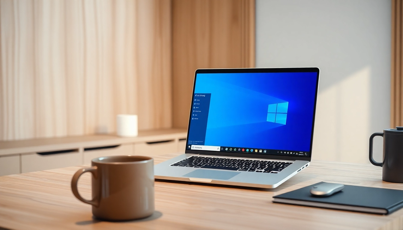 Nutzen Sie Microsoft Office 2024 Professional Key auf einem stilvollen Arbeitsplatz mit öffnendem Laptop.