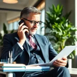 Headhunter Gesundheitswesen berät professionell mit einem Notizblock in modernem Büro.