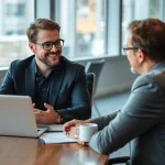 Headhunter Kassel führt ein Bewerbungsgespräch in einem modernen Büro.