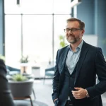 Headhunter Saarbrücken im Gespräch mit einem Unternehmensvertreter in einem modernen Büro.